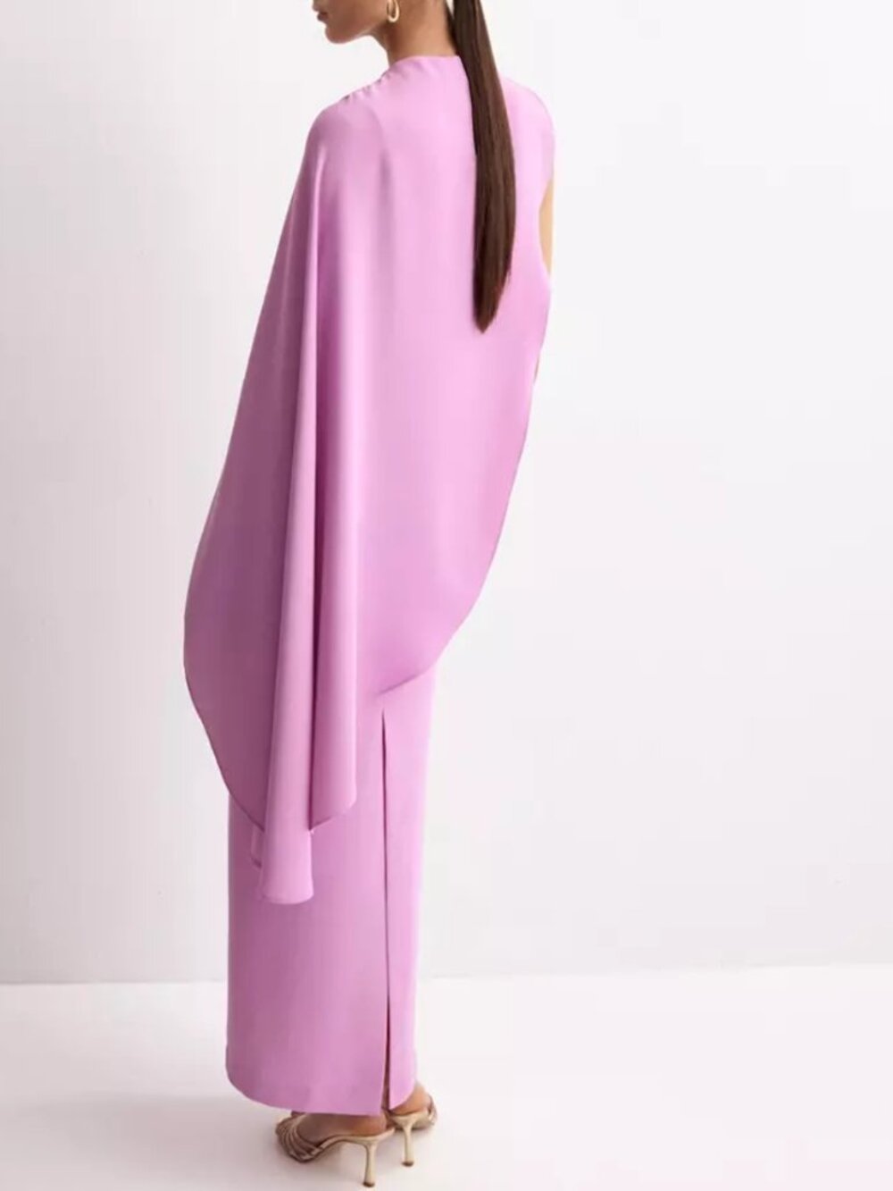 MANGO Double-Layer Long Asymmetrical Cape Dress Pastel Purple Wedding Size 8 NWT - Picture 4 of 16